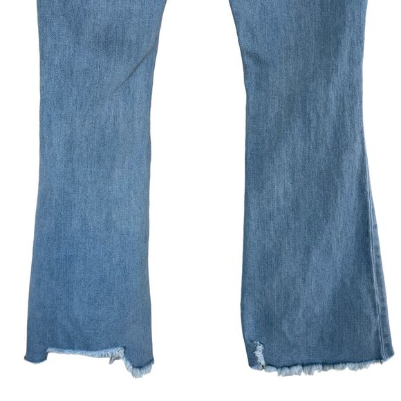 Fashion Nova JRS SZ 7 Flare Jeans Low-Rise Frayed Waist Distressed Stretch Blue - Picture 7 of 10